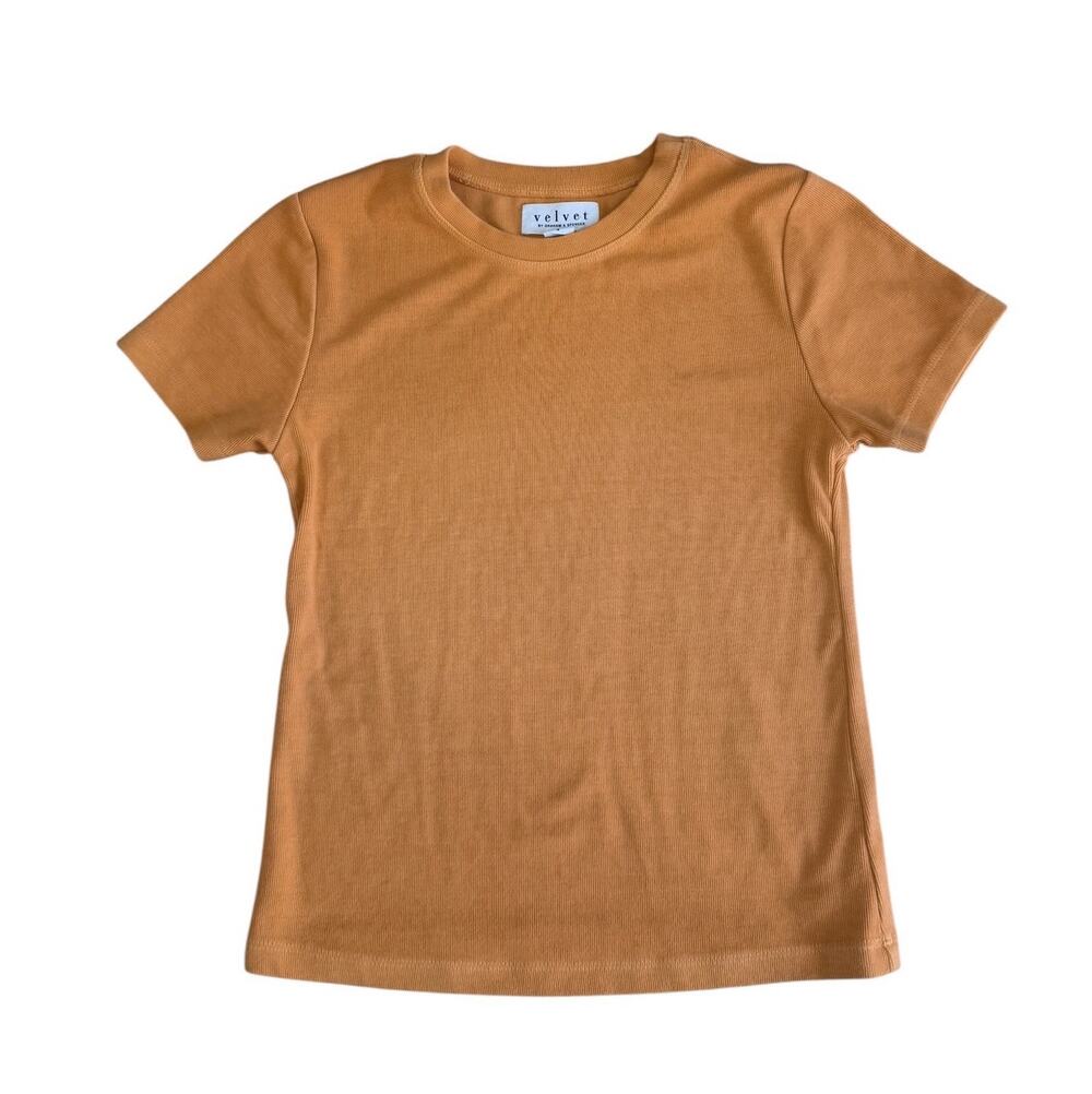Velvet by Graham + Spencer Taya Fitted Shirt Crush Orange Small Ribbed Stretch